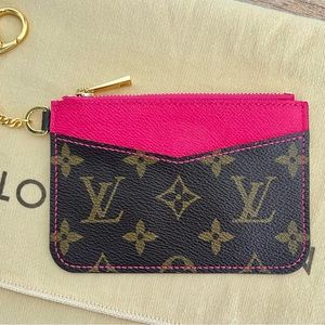 Handmade LOUIS VUITTON Cardholder LV Monogram Canvas & Pink Leather Bag Charm